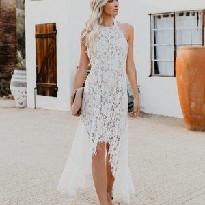 High-low white lace dress